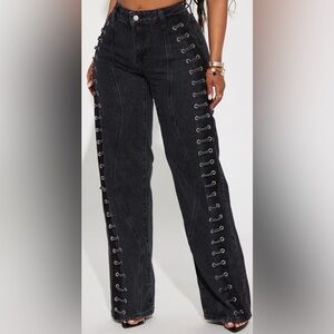Fashion Nova Black Lace-Up Flare Jeans